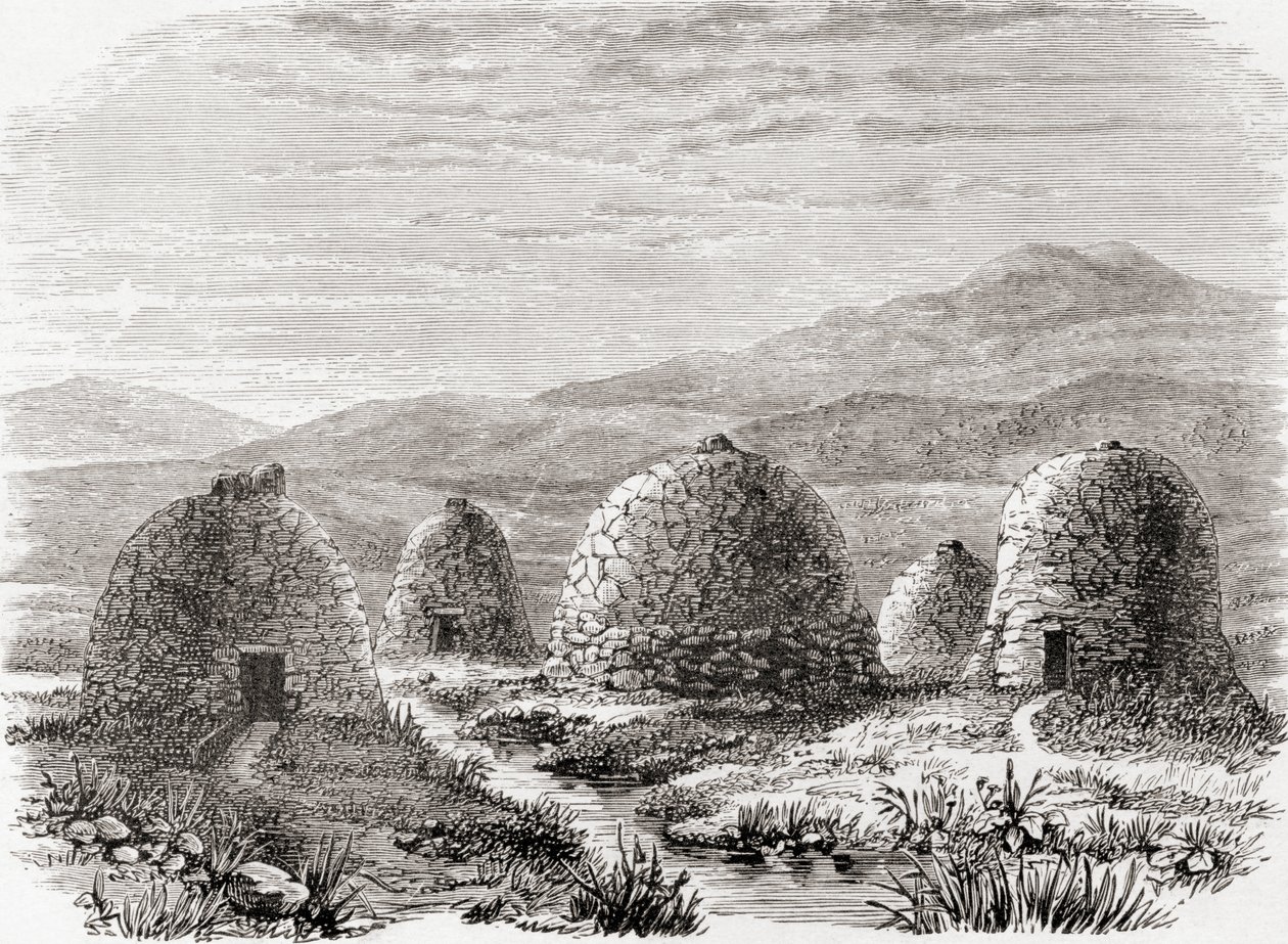 Cabañas habitadas en Uig, Isla de Lewis en las Hébridas Exteriores en 1859, de 
