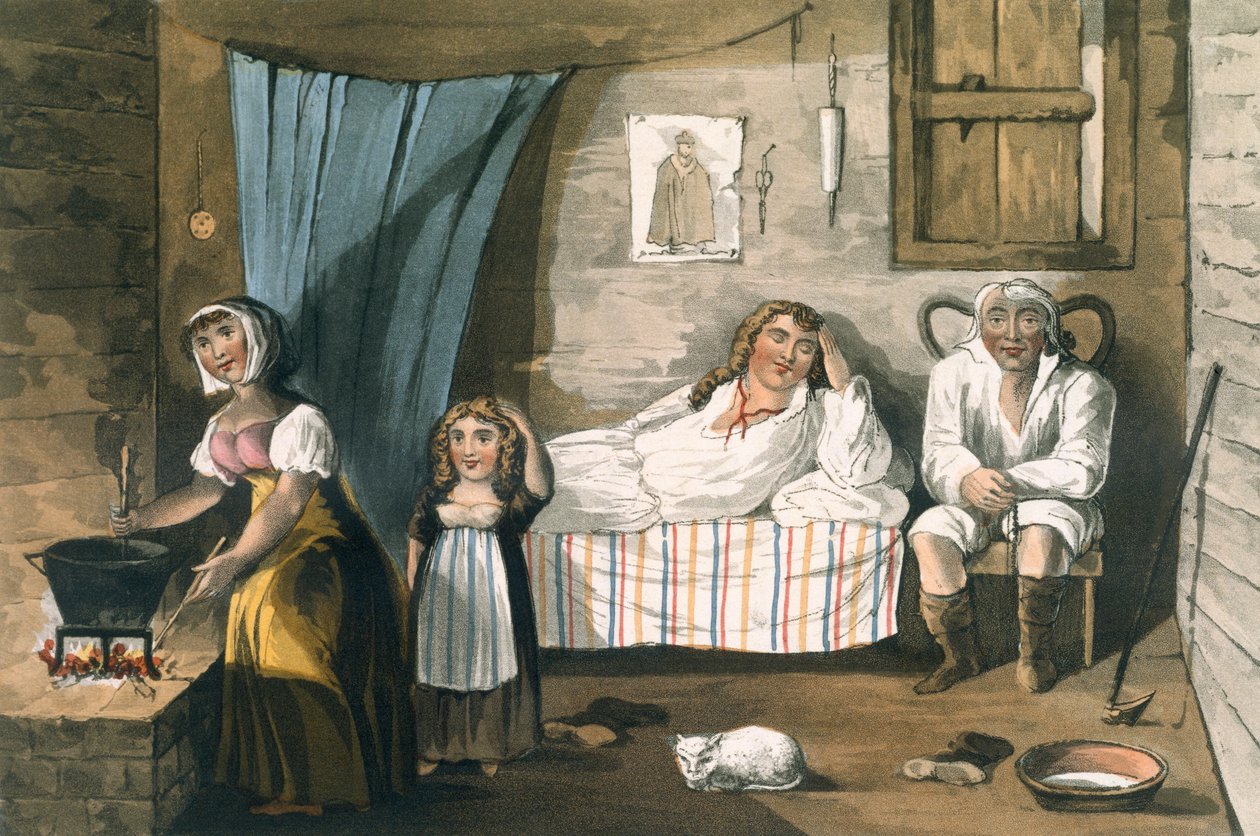 Dentro de una Cabaña, de Un Tour Pintoresco de los Lagos Ingleses por T.H. Fielding y J. Walton, publicado por R. Ackermann, Londres, 1821 de English School