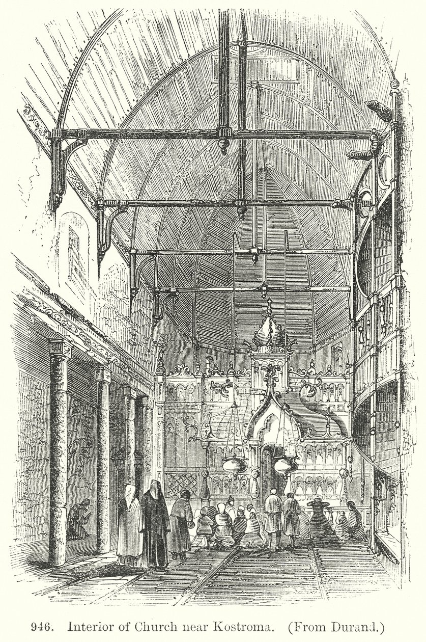Interior de una iglesia cerca de Kostroma (grabado) de English School