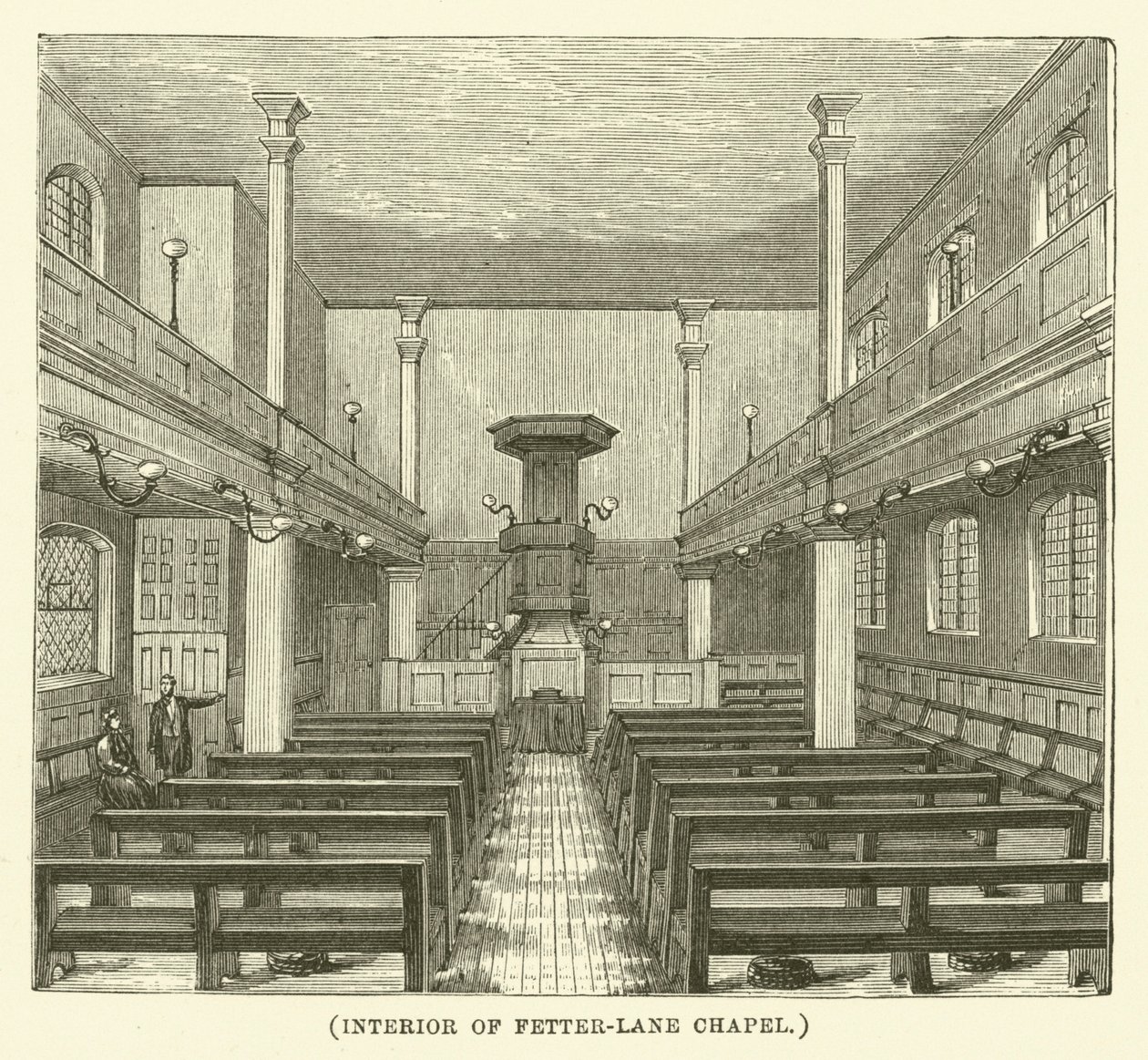 Interior de la capilla Fetter-Lane (grabado) de English School