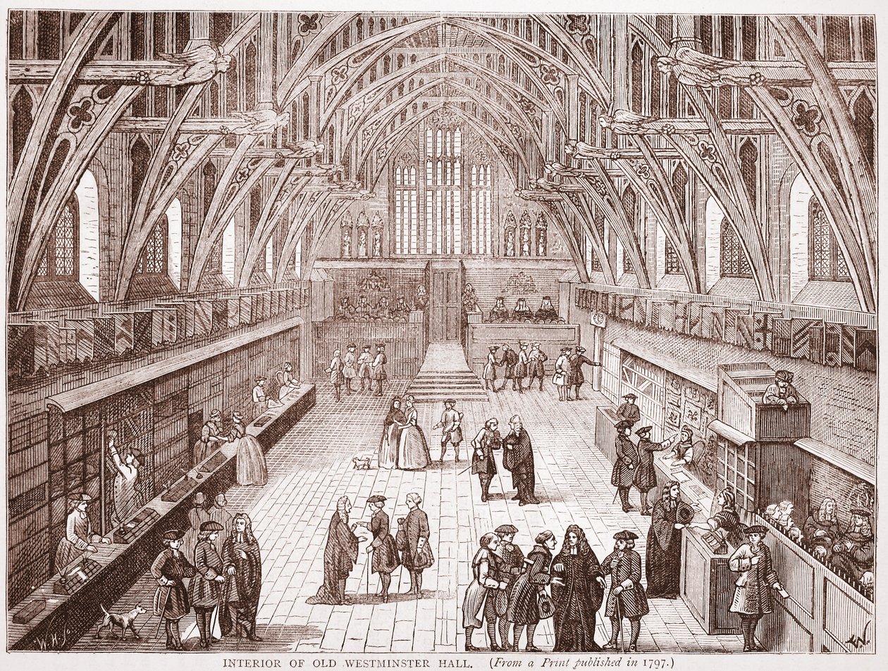 Interior del Antiguo Salón de Westminster, de una impresión publicada en 1797 de English School