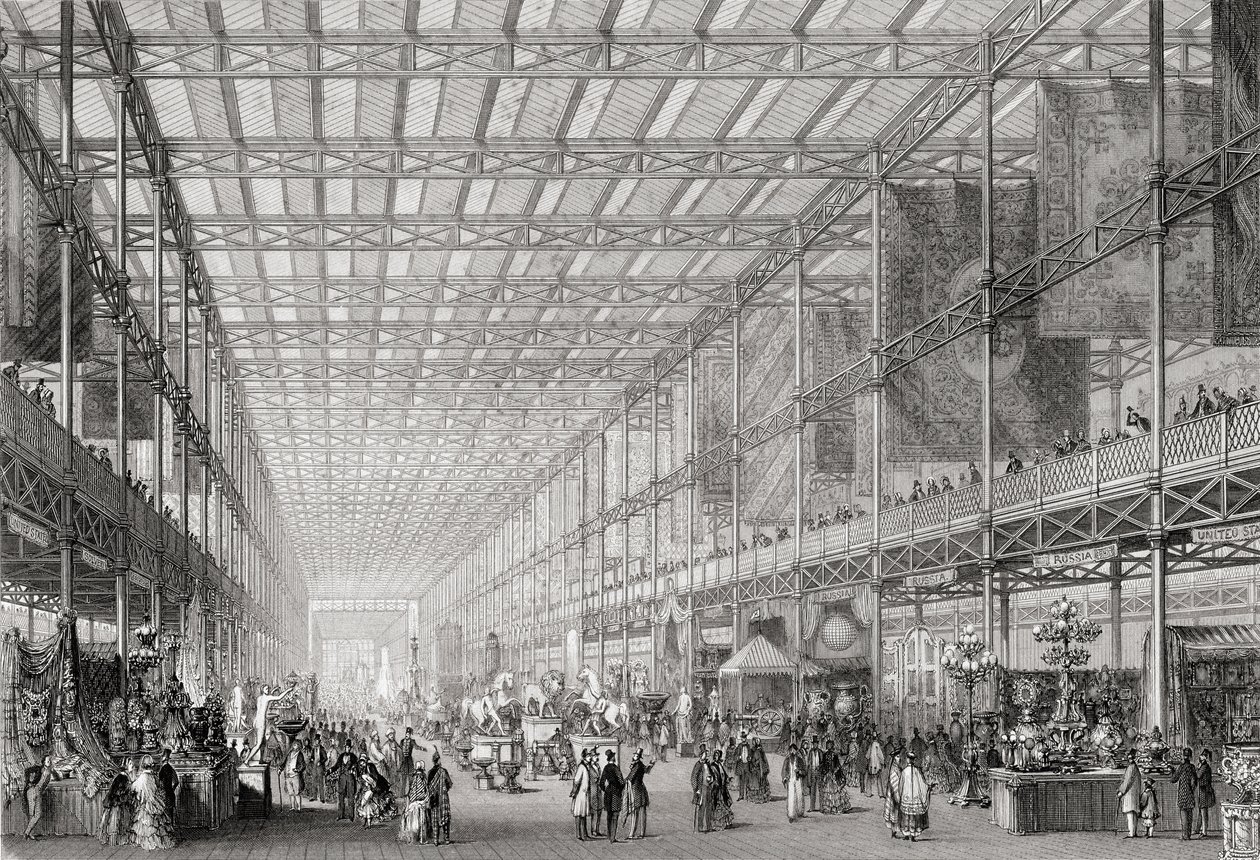 Interior de la Gran Exposición Industrial de 1851 en Hyde Park de Cyclopaedia of Useful Arts & Manufactures, editado por Charles Tomlinson, c.1880s de English School