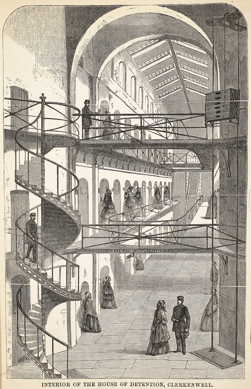 Interior de la Casa de Detención, Clerkenwell, ilustración de Las prisiones criminales de Londres y escenas de la vida en prisión de Henry Mayhew y John Binny, pub. 1862 de English School