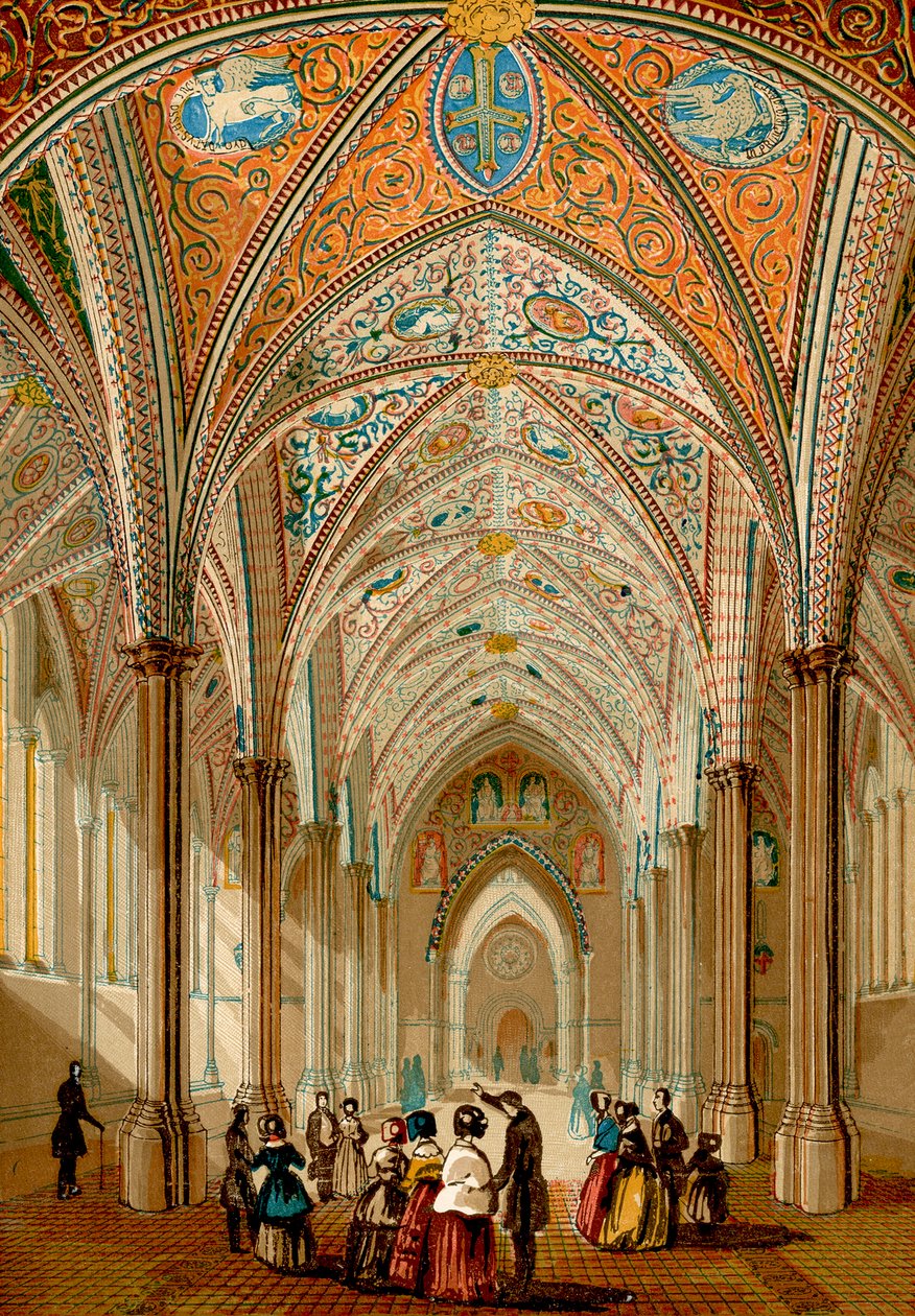 Interior de la Iglesia del Temple (grabado coloreado) de English School