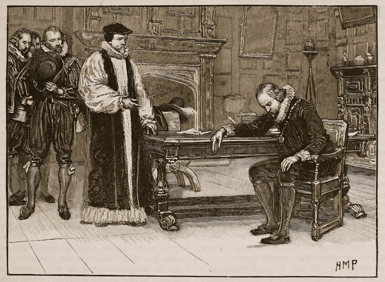 Entrevista entre Bacon y la delegación de los Lores, ilustración de la Historia Ilustrada de Inglaterra de Cassell de English School
