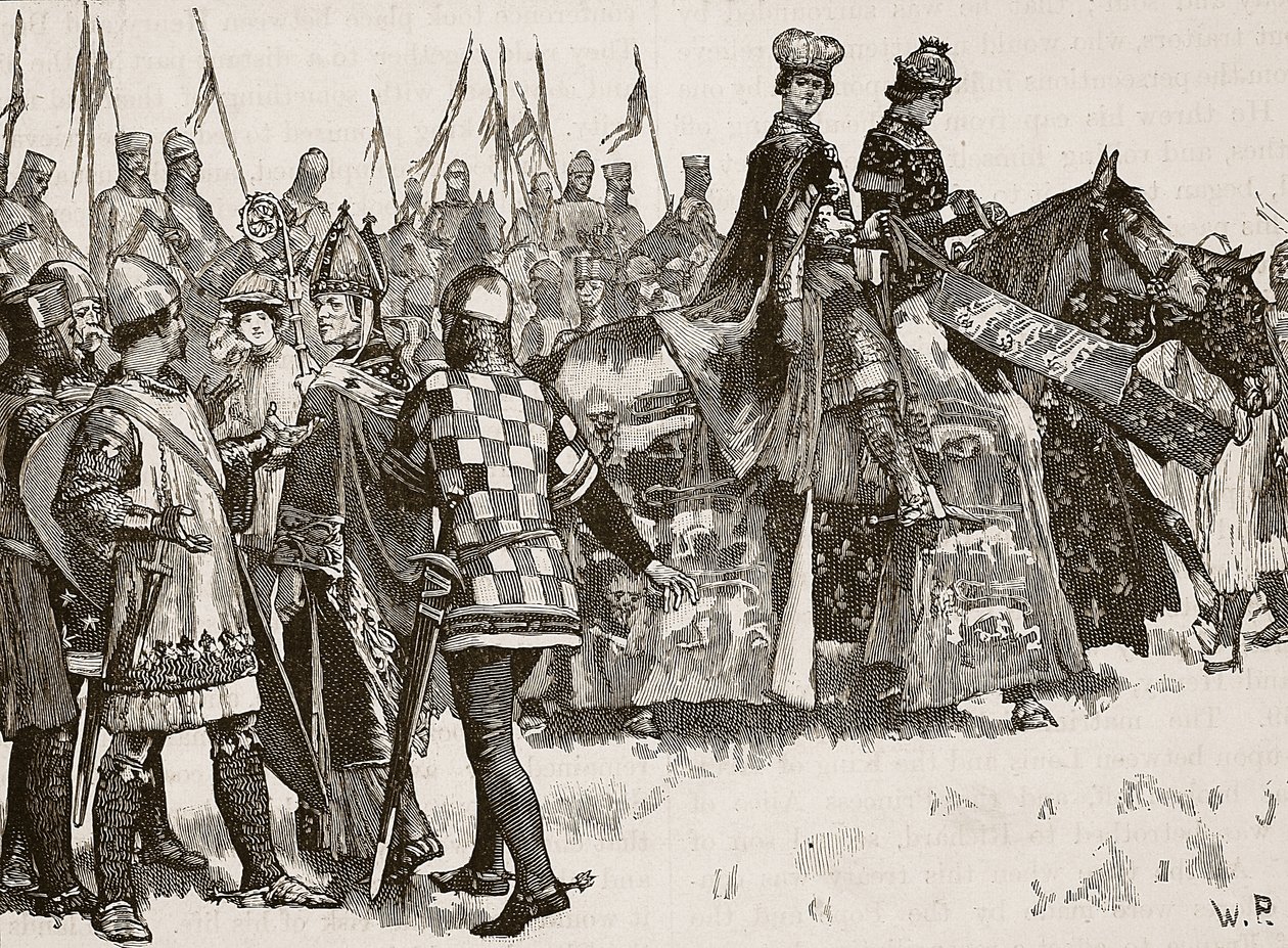 Entrevista entre Becket y el Rey Enrique, ilustración de Cassells Illustrated History of England de English School