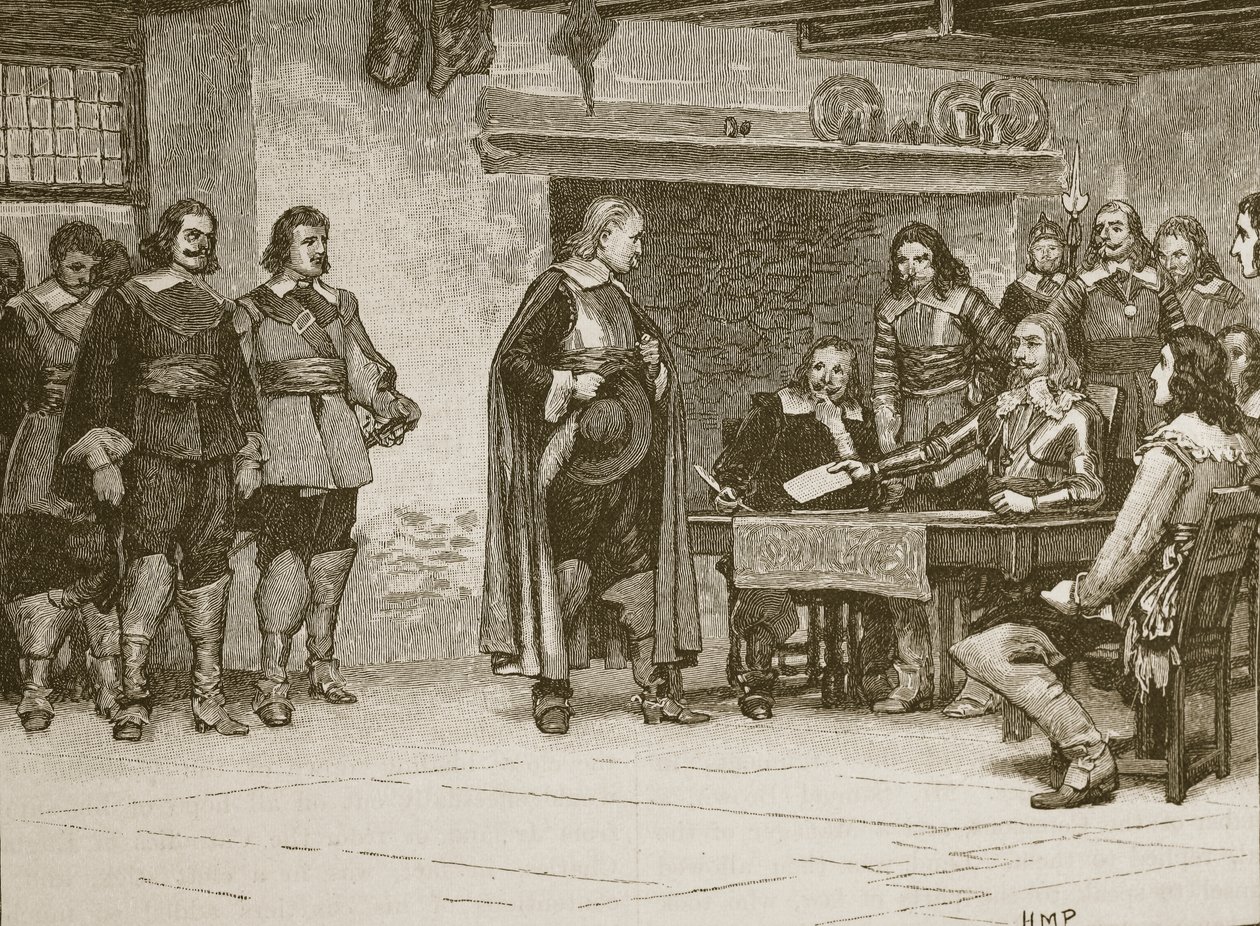 Entrevista entre Carlos y el Conde de Denbigh, ilustración de Cassells Illustrated History of England de English School