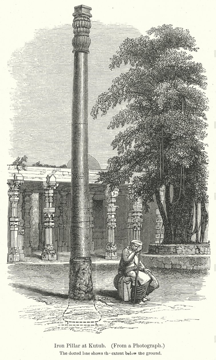 Pilar de hierro en Kutub (grabado) de English School