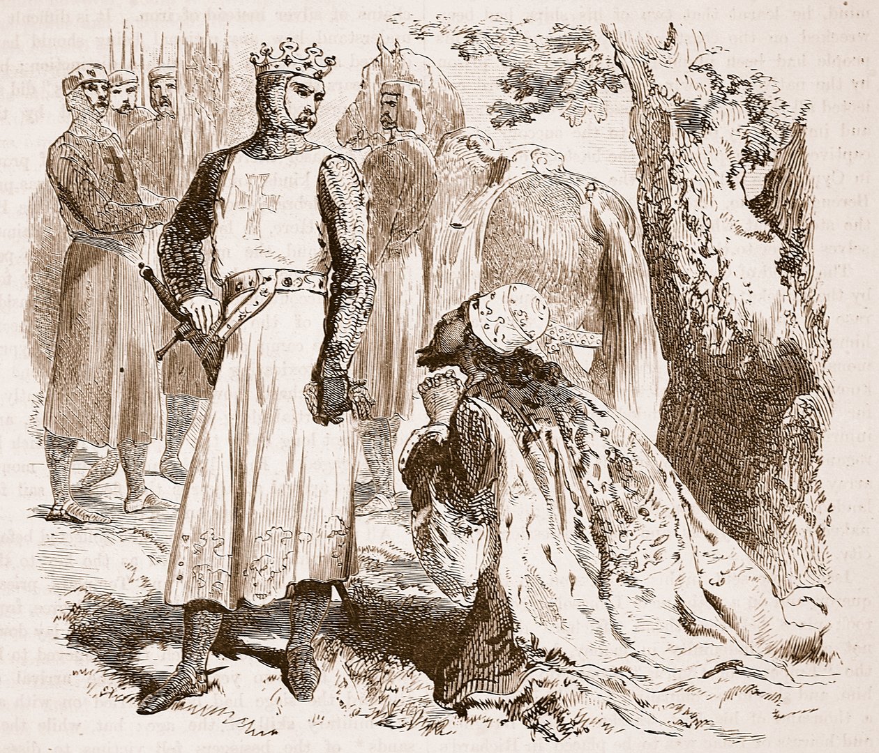 Isaac de Chipre suplicando por la liberación de su hija, ilustración de Cassells Illustrated History of England de English School