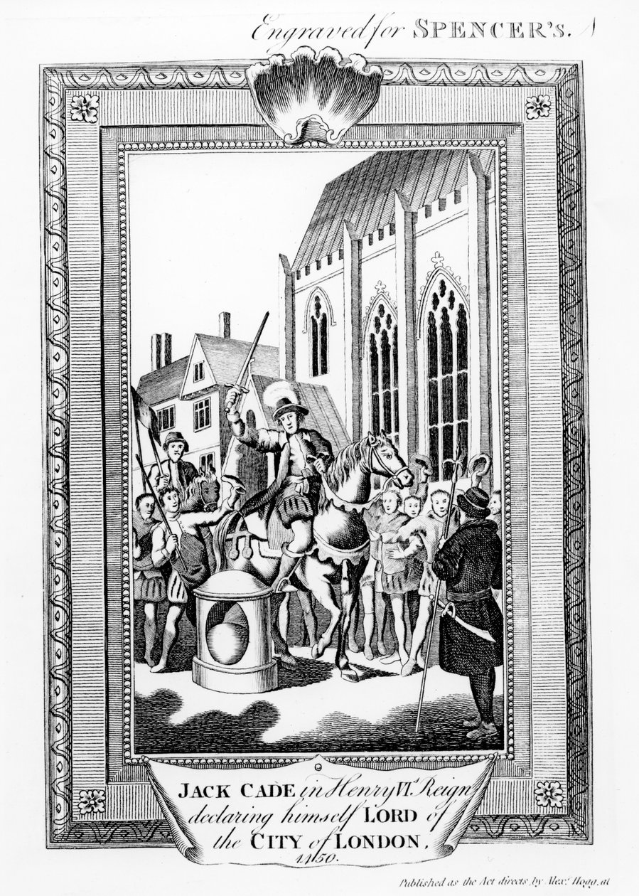 Jack Cade (m.1450) en el reinado de Enrique VI declarándose señor de la ciudad de Londres, grabado para Spencer de English School