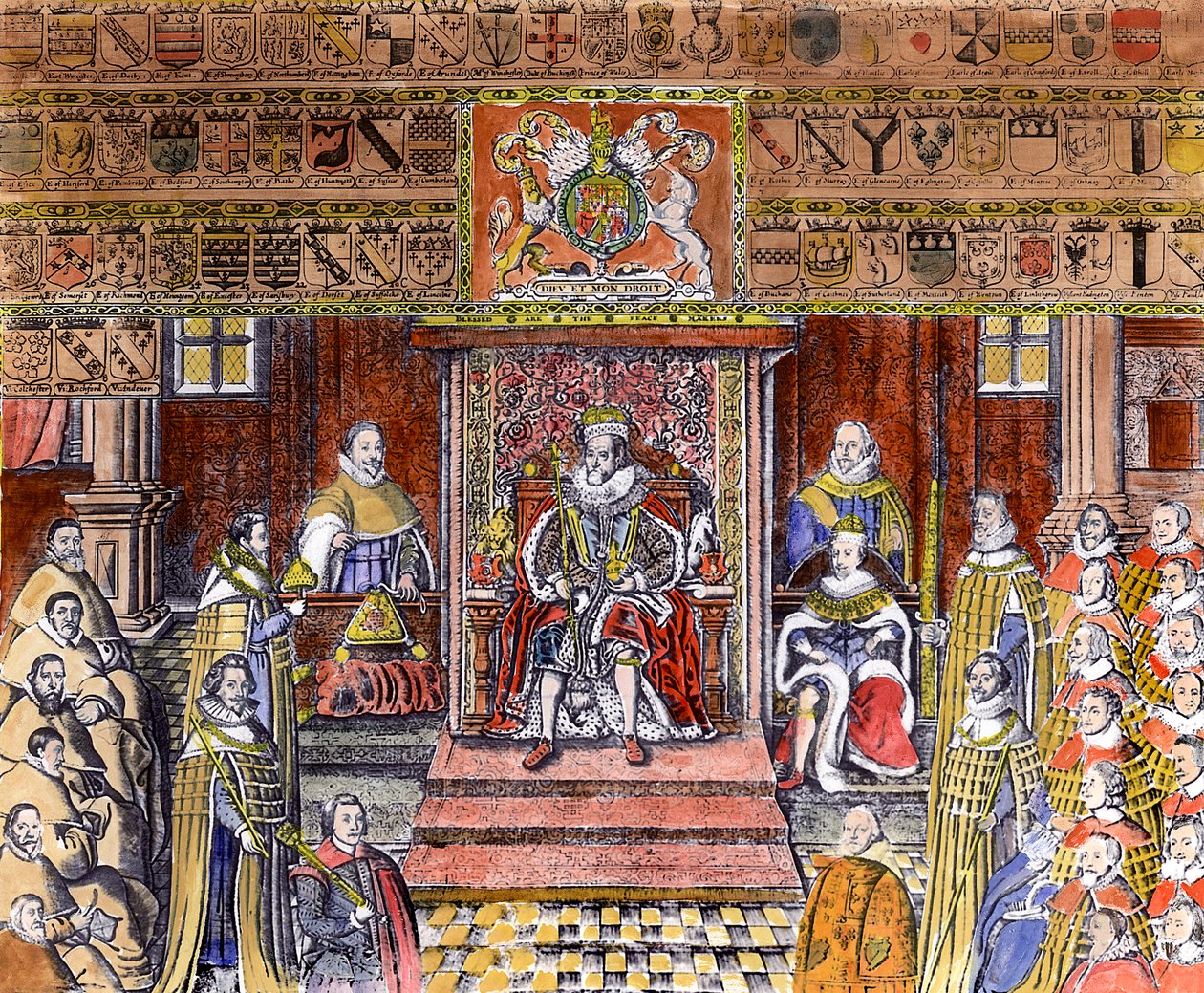 Jacobo I de Inglaterra (1566-1625) en la corte de English School