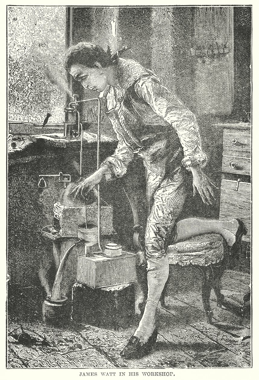 James Watt en su taller (grabado) de English School