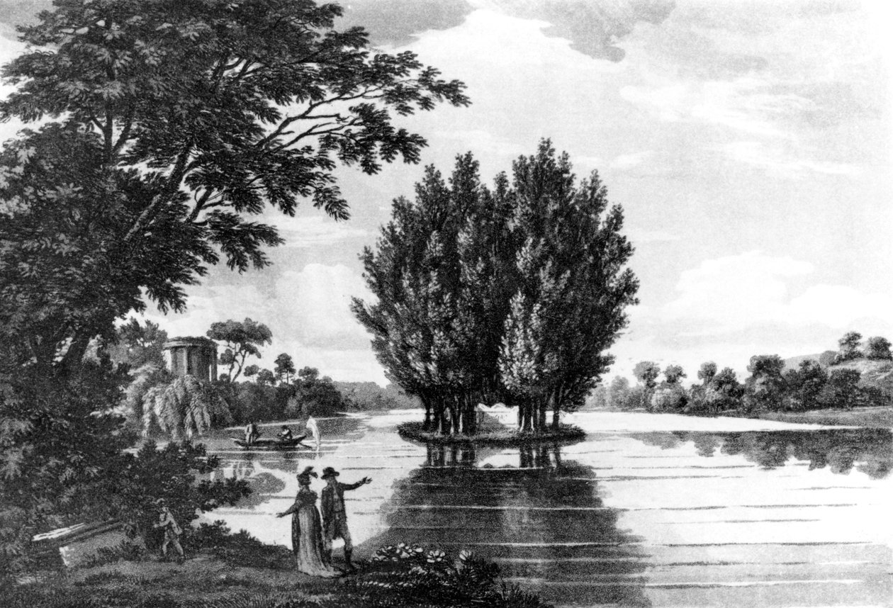 Tumba de Jean-Jacques Rousseau (1712-78) en Ermenonville, de Un Tour Deportivo por Francia en una Serie de Cartas al Conde de Darlington por el Coronel Thomas Thornton, publicado en 1806 de English School
