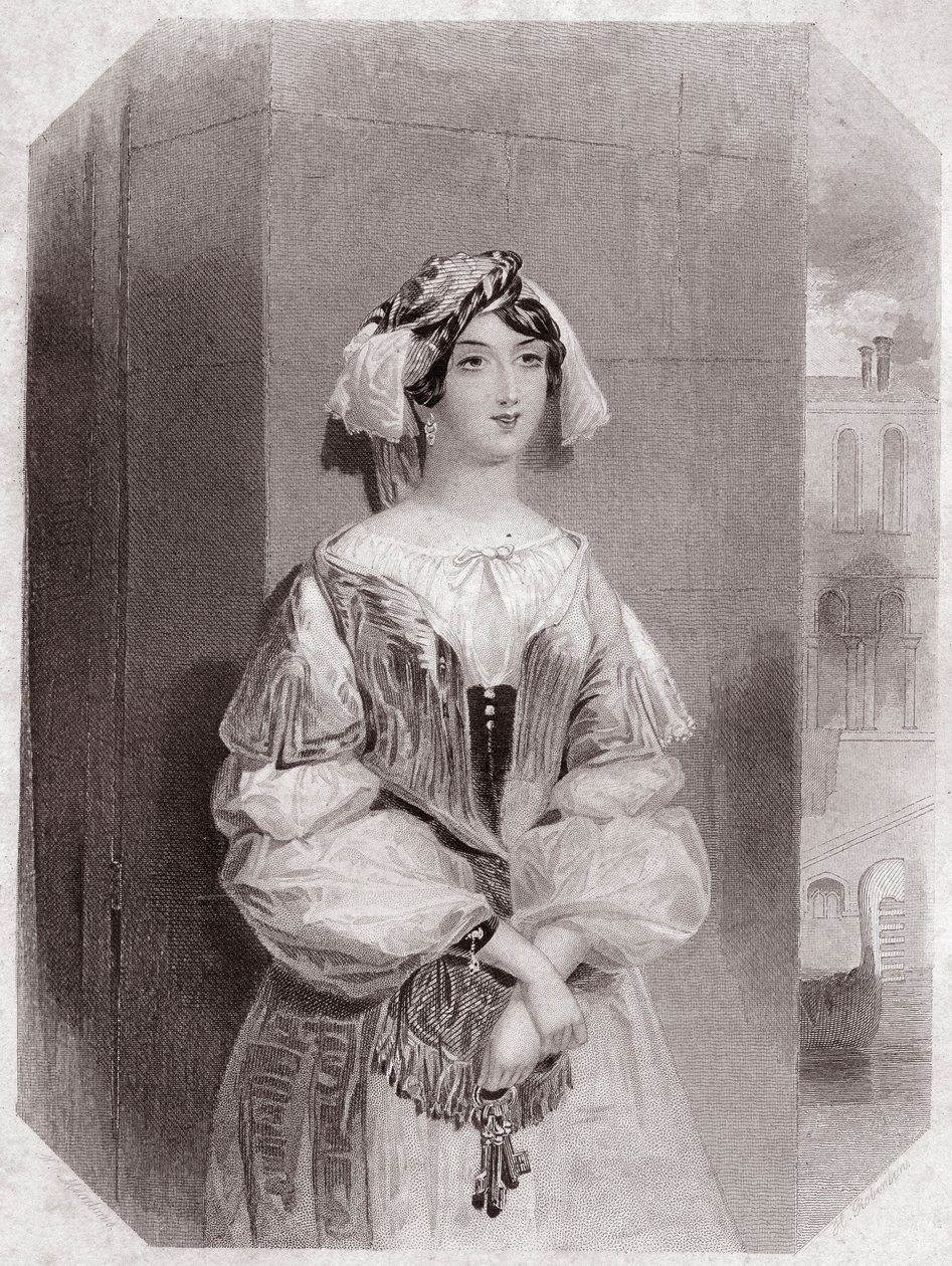 Jessica, hija de Shylock (El mercader de Venecia) - de la Galería de mujeres de Shakespeare, colección de cuarenta y cinco retratos serios por artistas tempranos de Londres, enriquecidos con avisos críticos y literarios, circa 1838 de English School