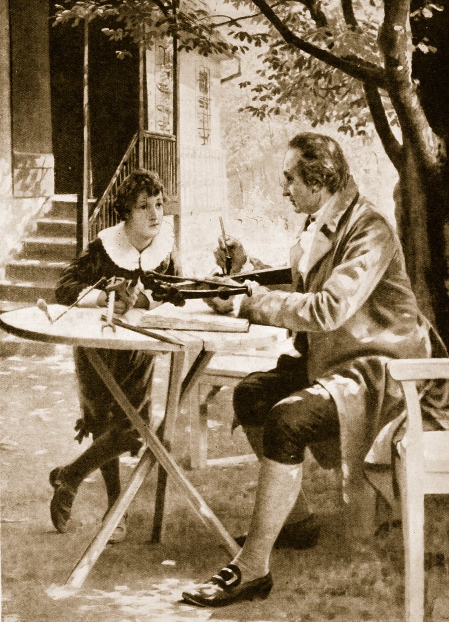 Johann Wolfgang von Goethe instruyendo a su hijo, August, cómo disparar con una ballesta de English School