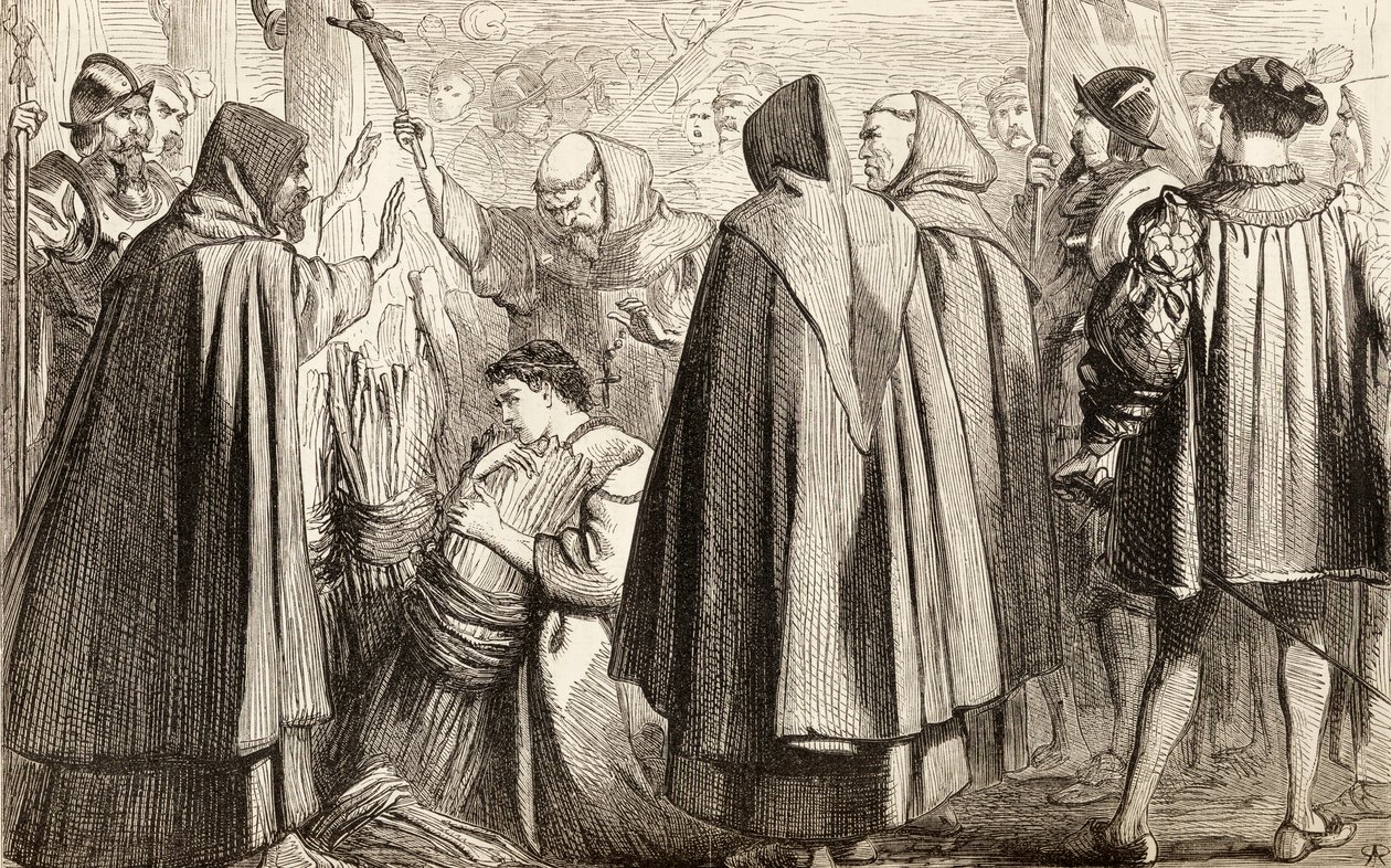 John Frith a punto de ser quemado en la hoguera por herejía en 1533, c.1865 de English School