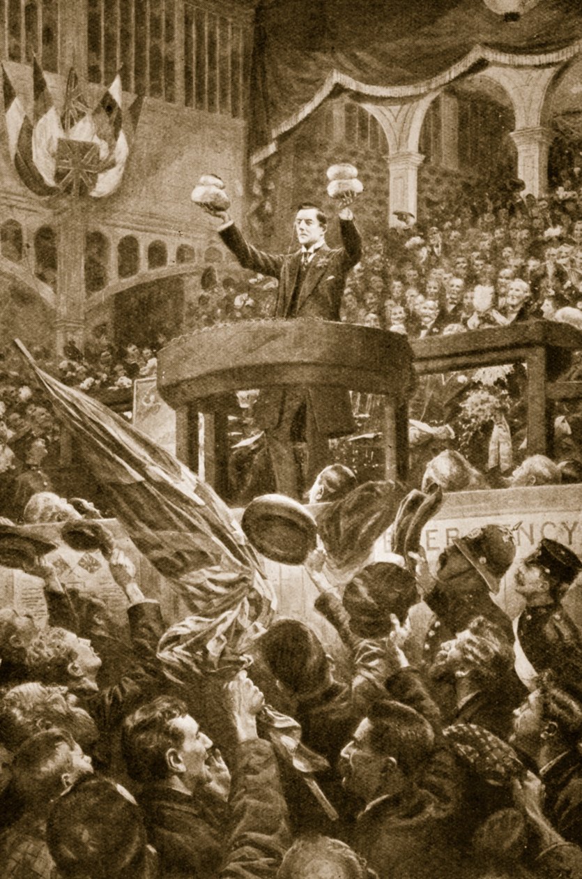 Joseph Chamberlain en Bingley Hall, Birmingham el 4 de noviembre de 1903 de English School