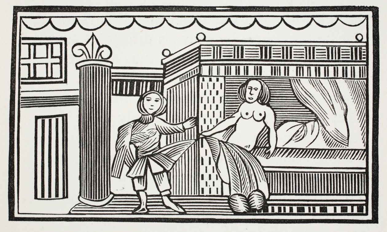 José y su amante, ilustración de Chap-books of the Eighteenth Century por John Ashton, pub. 1882 de English School