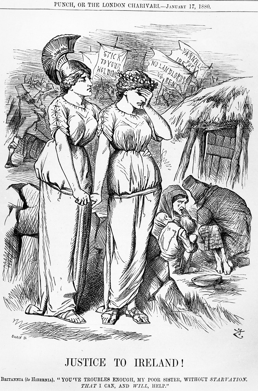 Justicia para Irlanda!, grabado por Joseph Swain, de Punch, 17 de enero de 1880 de English School