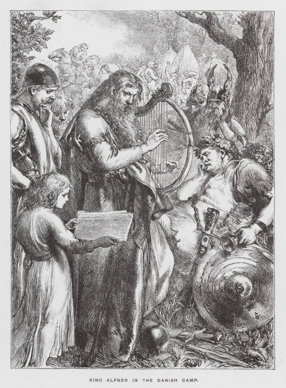 El rey Alfredo en el campamento danés (grabado) de English School