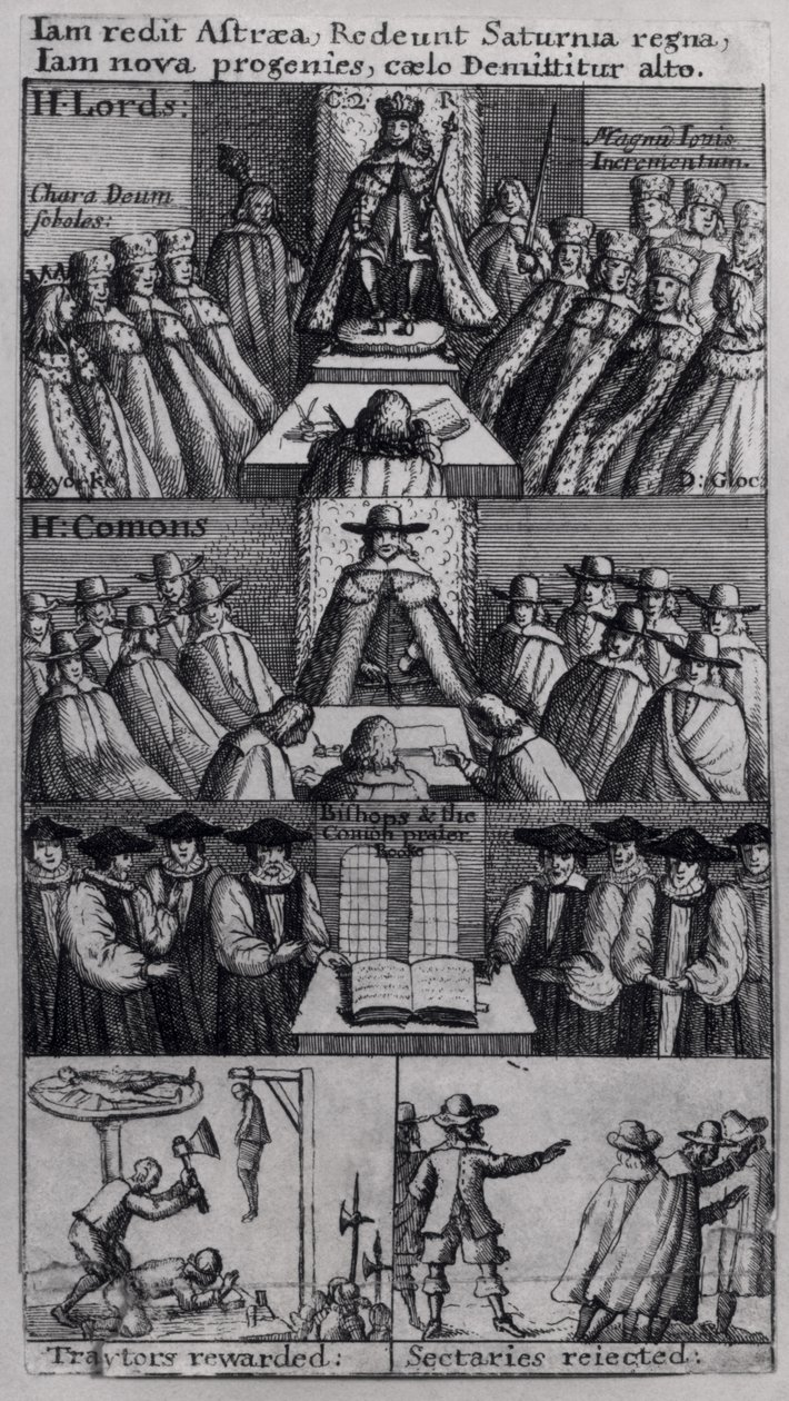 Rey Carlos II (1630-85) con las Casas del Parlamento, 1660 de English School
