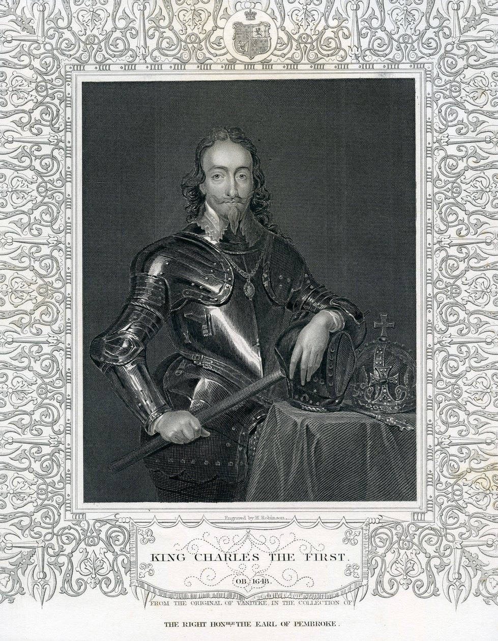 Rey Carlos I, grabado por H. Robinson después de Van Dyck, siglo XIX de English School