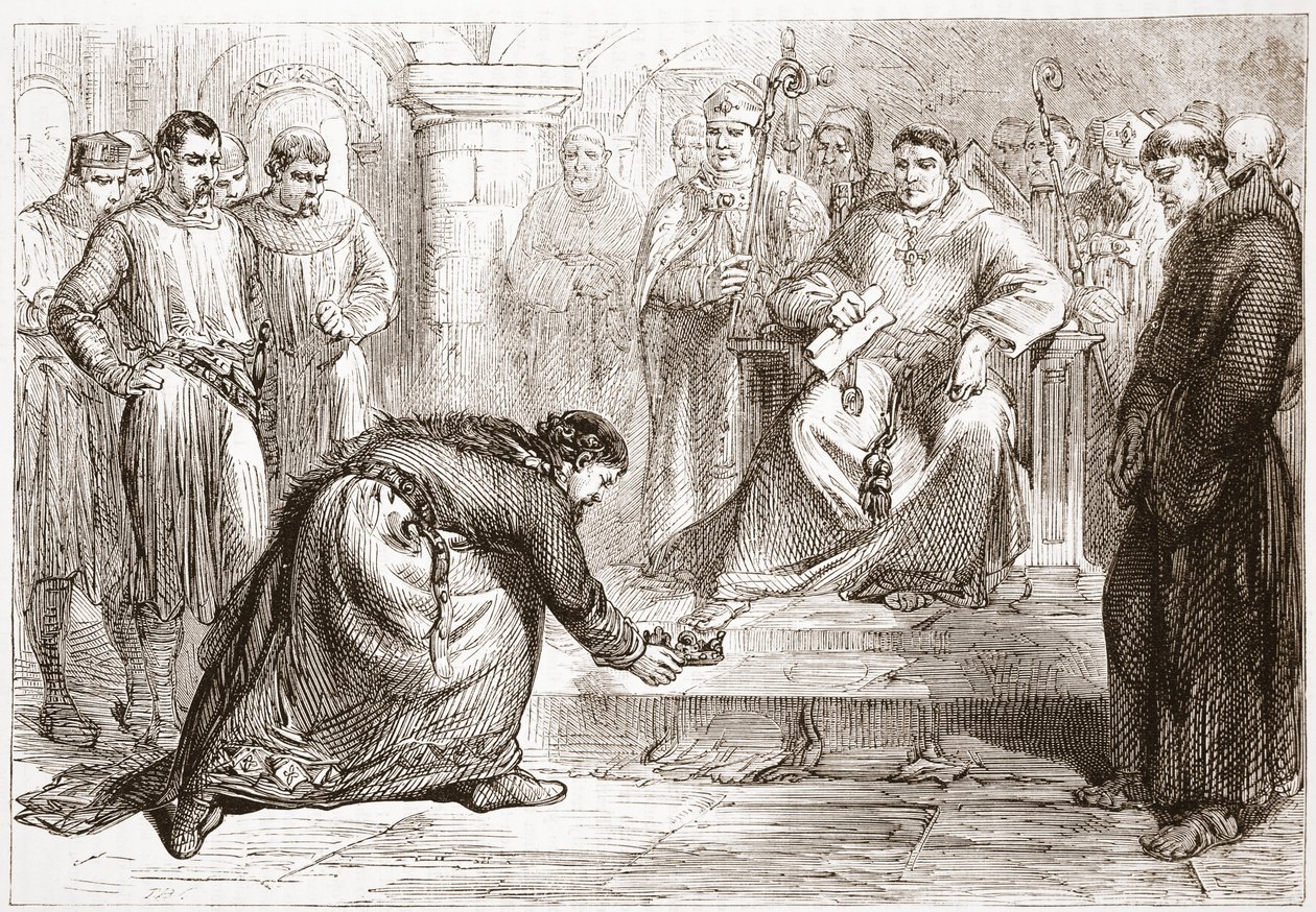 El rey Juan y el legado del Papa, ilustración de La Historia del Protestantismo por James Aitken Wylie (1808-1890), pub. 1878 de English School