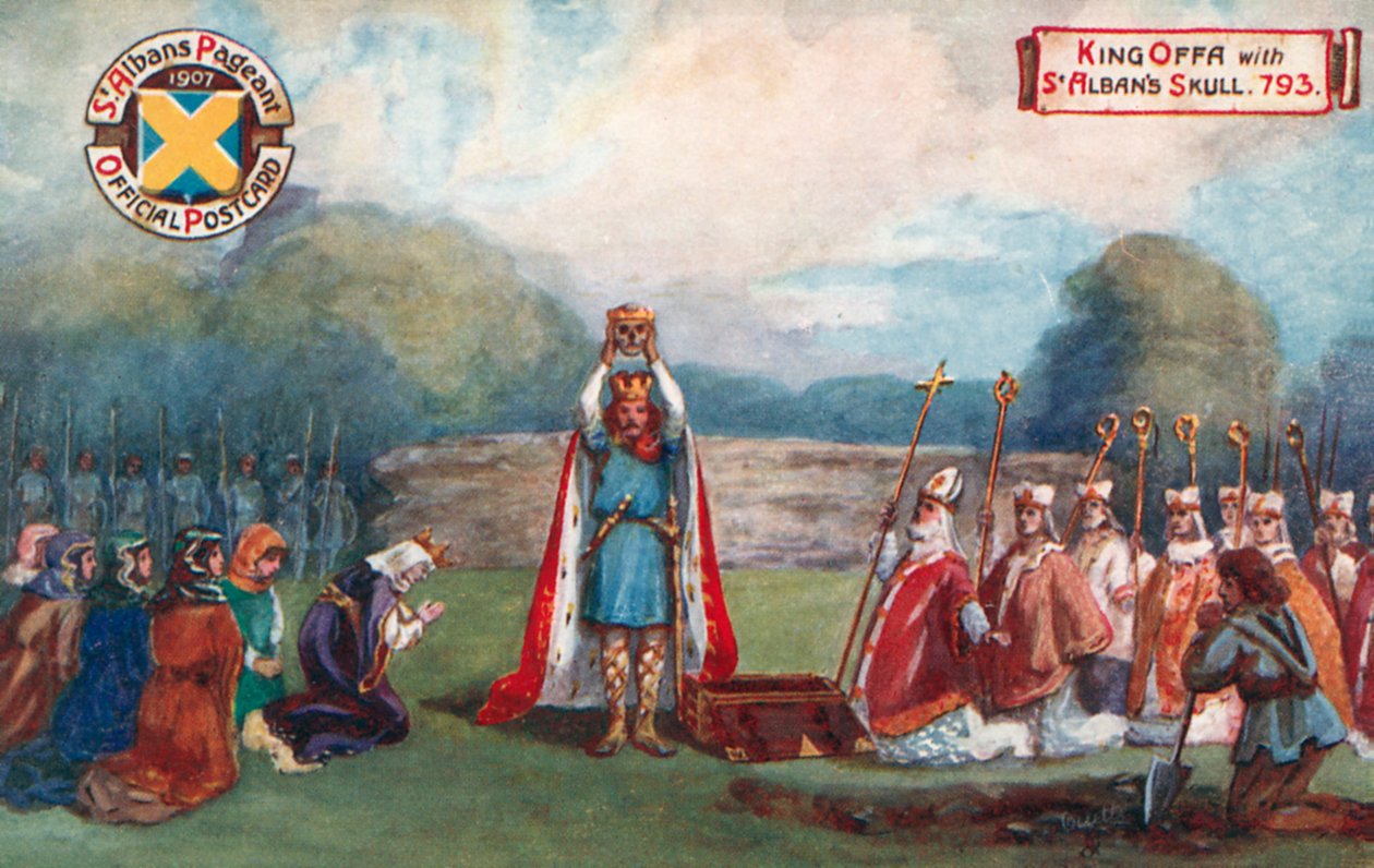 Rey Offa con la calavera de San Albán, 793; St Albans Pageant de English School