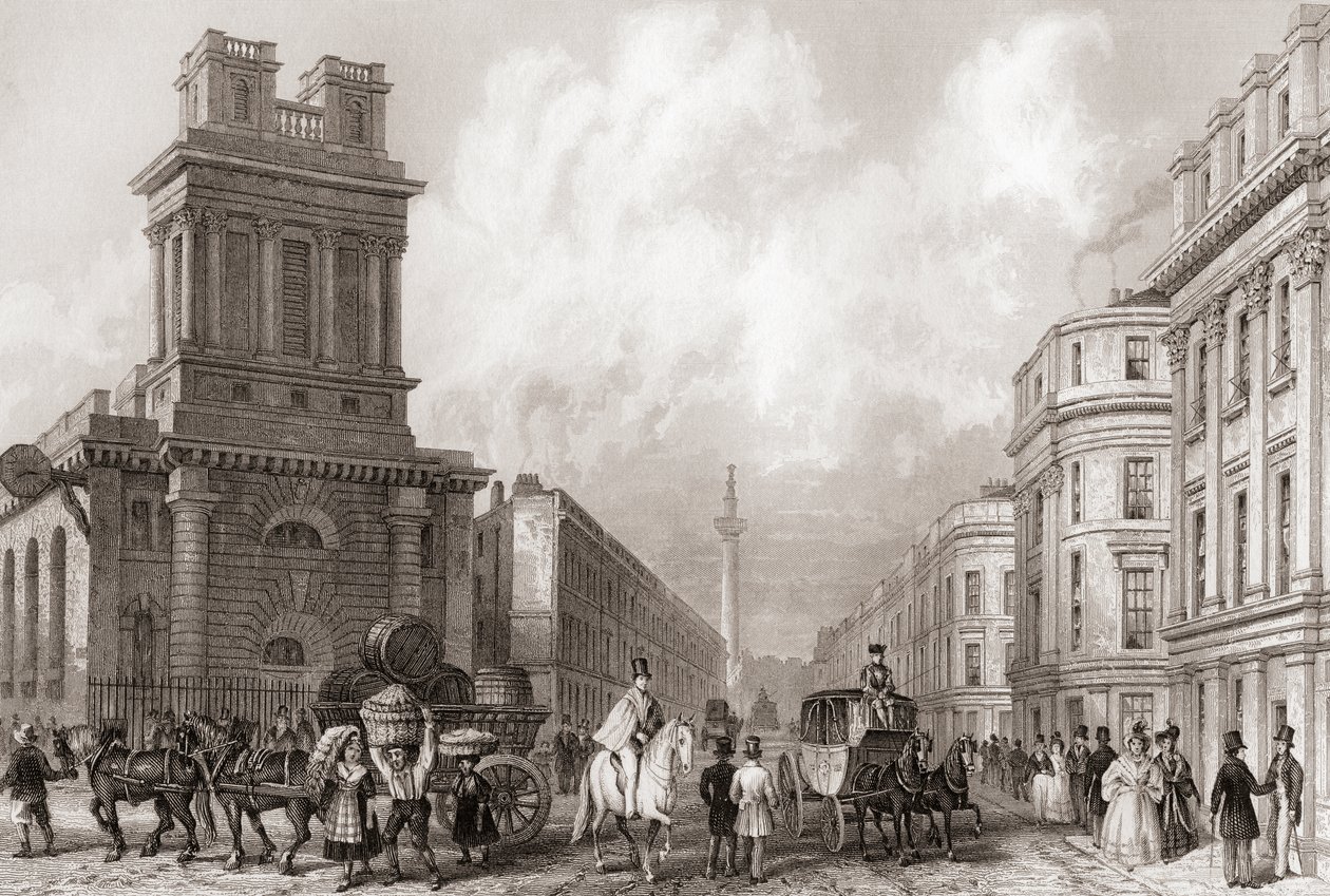 King William Street y St Mary Woolnoth, Londres, Inglaterra de English School