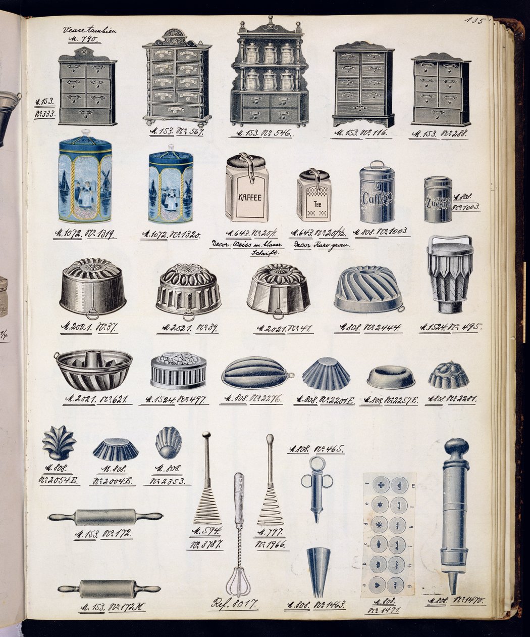 Almacenamiento y utensilios de cocina de un catálogo comercial de bienes y accesorios domésticos, c.1890-1910 de English School