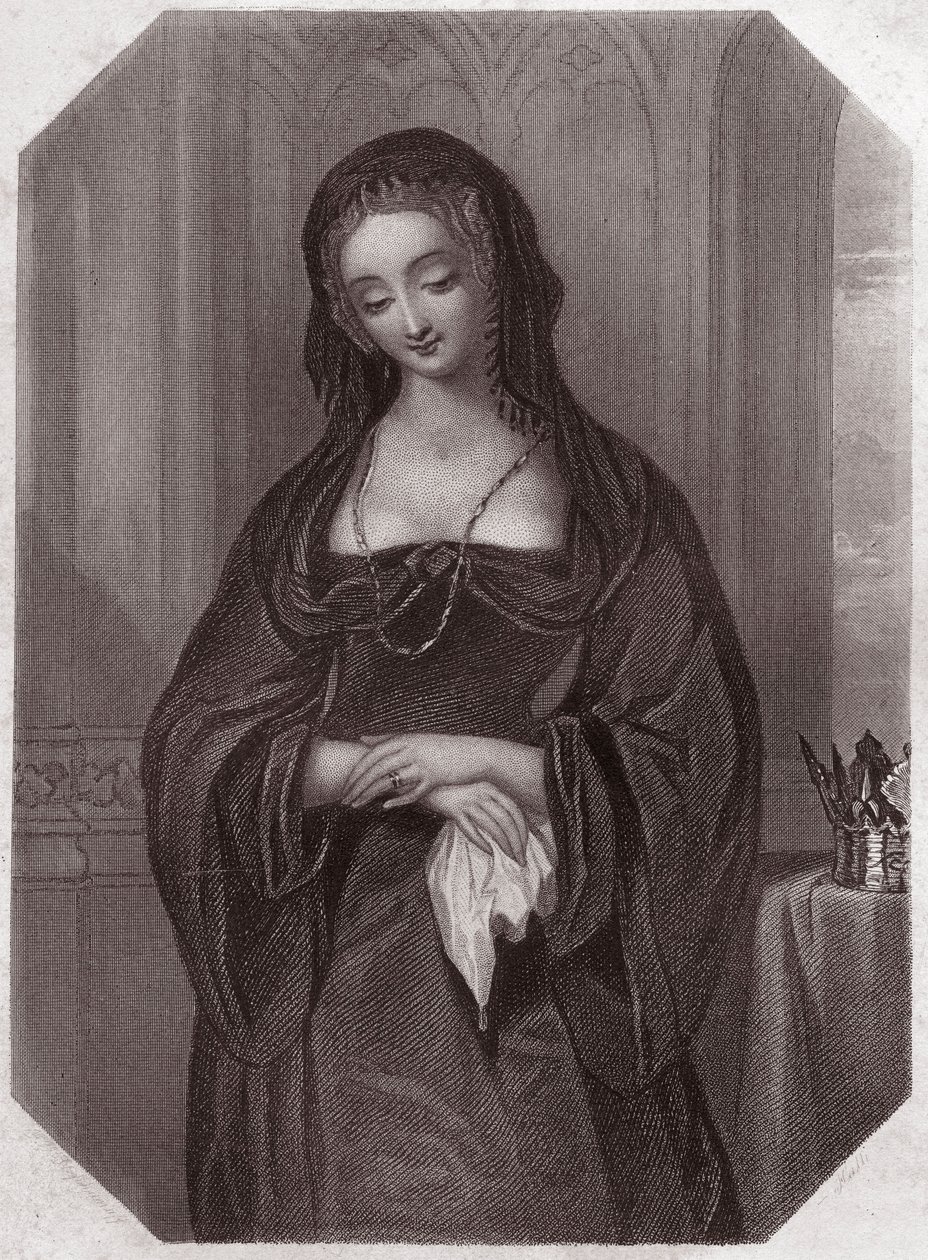 Lady Grey (Enrique VI) (Elizabeth Woodville) - en - “Galería de Mujeres de Shakespeare, colección de cuarenta y cinco retratos serios por artistas londinenses tempranos, enriquecidos con notas críticas y literarias” circa 1838 de English School