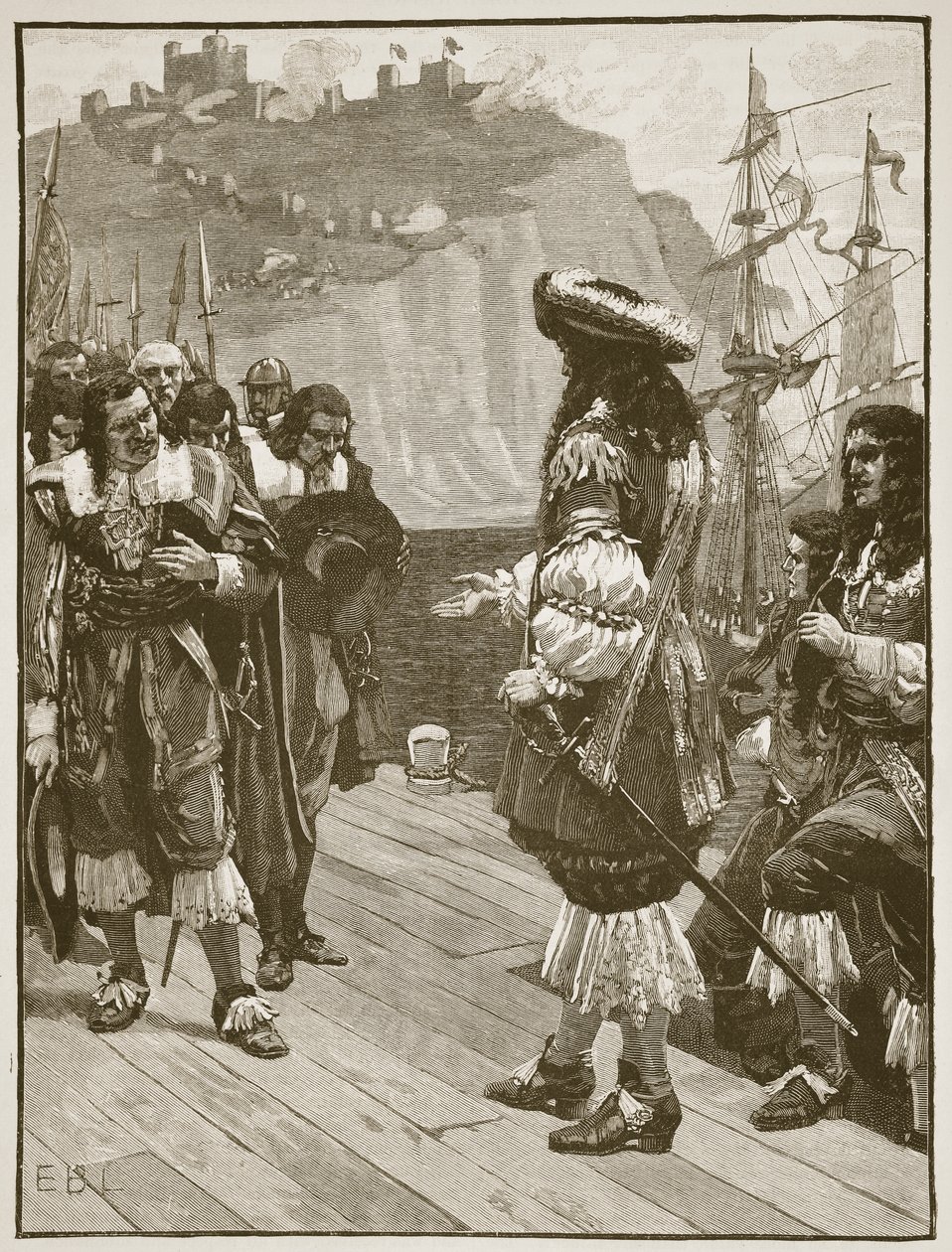 Desembarco de Carlos II en Dover, 26 de mayo de 1660, ilustración de Cassells Illustrated History of England de English School
