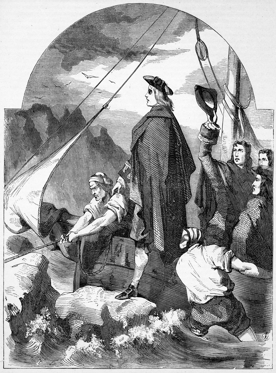 Desembarco del Caballero de St. George en Escocia, ilustración de 