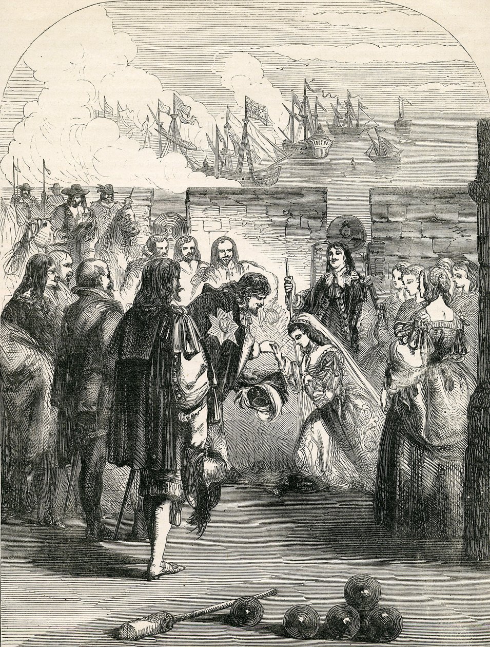 Desembarco de la Princesa Henrietta, ilustración tomada de la Historia Ilustrada de Inglaterra de John Cassell, 1857 de English School