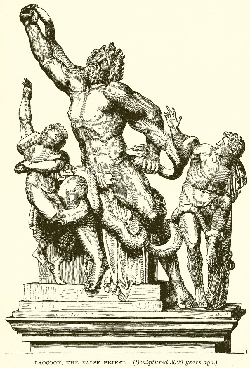 Laocoonte, el falso sacerdote. (Esculpido hace 3000 años) (grabado) de English School