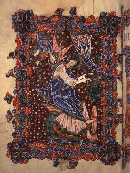 San Mateo escribiendo su evangelio, c.1080 de English School