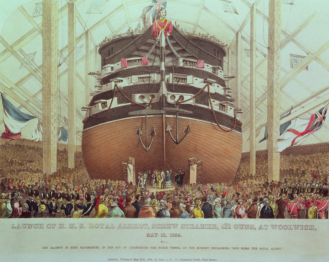 Lanzamiento del H.M.S. Royal Albert, vapor de tornillo, 131 cañones, en Woolwich, 13 de mayo de 1854 de English School