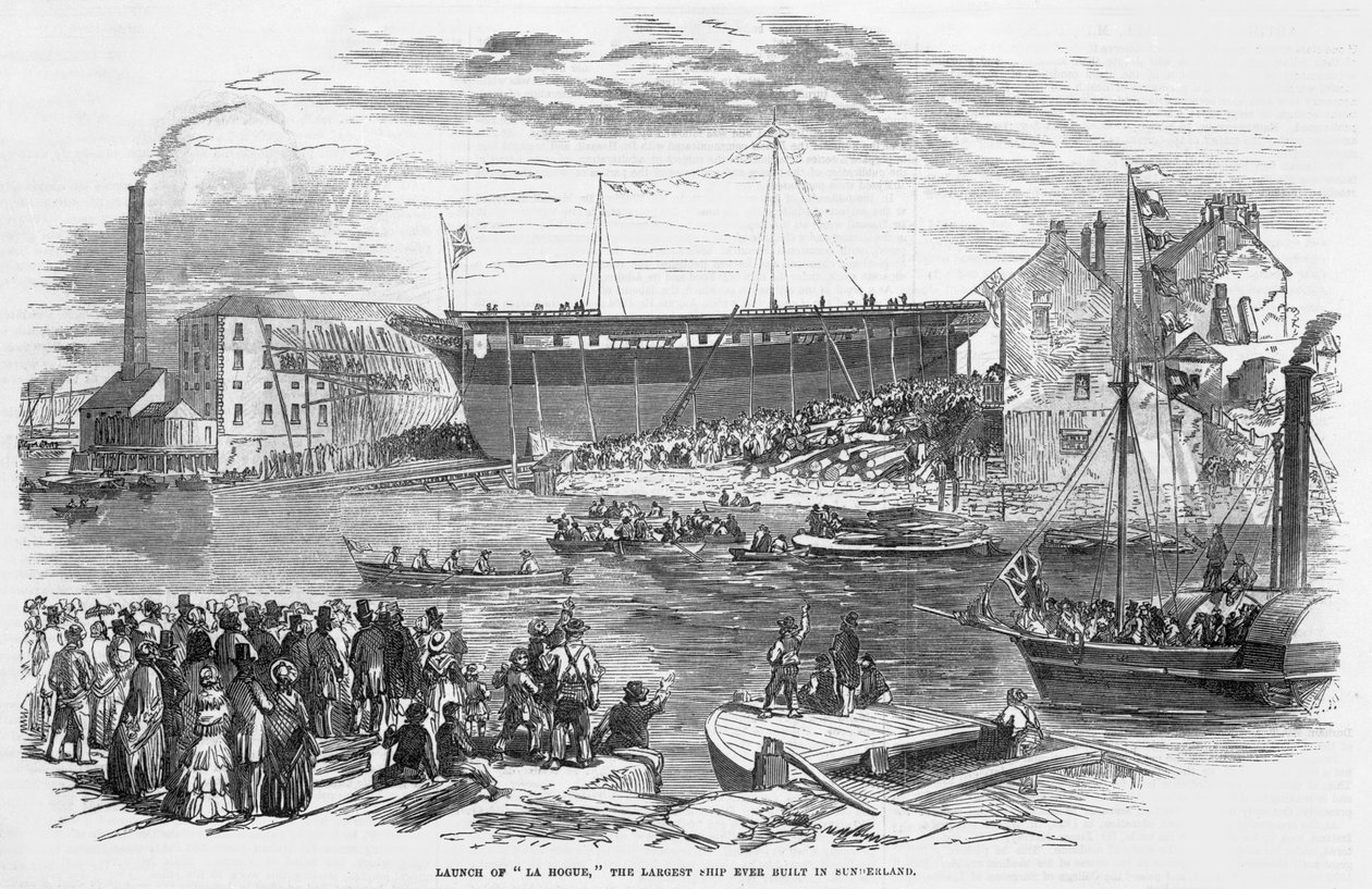 Lanzamiento de "La Hogue," el barco más grande jamás construido en Sunderland de English School