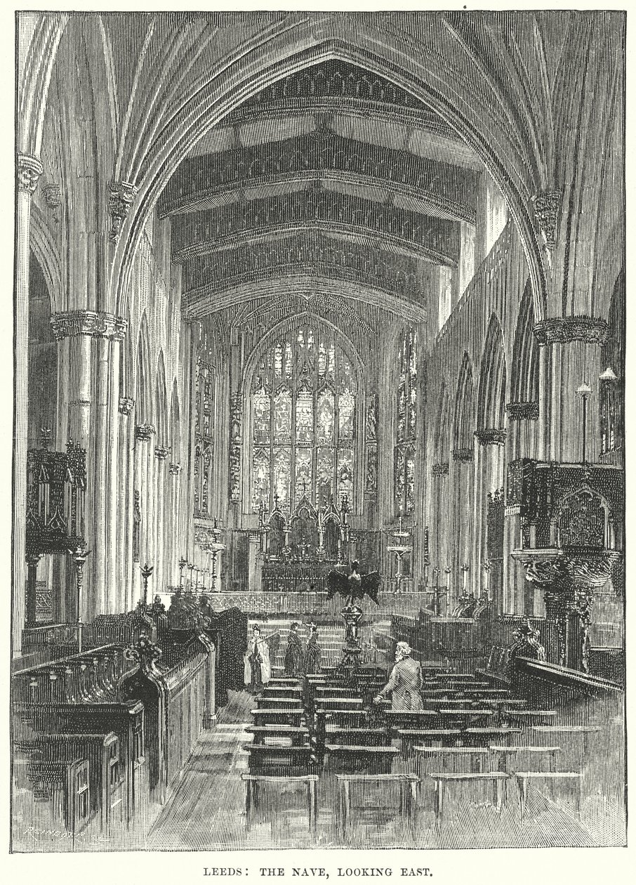 Leeds: La Nave, mirando al Este (grabado) de English School