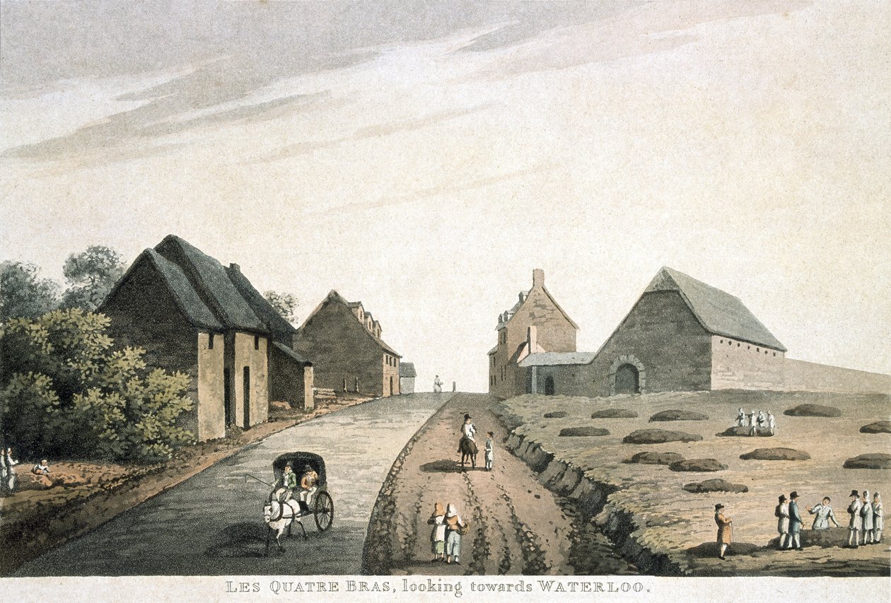 Les Quatre Bras, mirando hacia Waterloo, publicado por R. Bowyer de English School