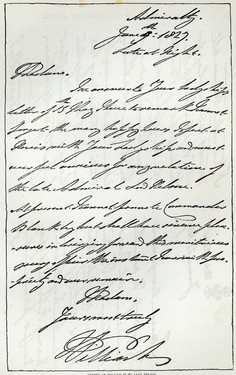Carta de Guillermo IV a Lady Nelson, 1827, publicada en 