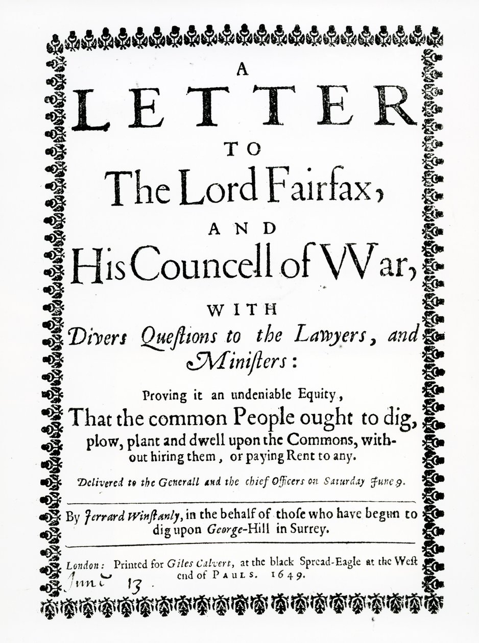 Carta a Lord Fairfax de Gerrard Winstanley (c.1609-60) en nombre de los Diggers en St. George Hill, Surrey, impresa en 1649 de English School