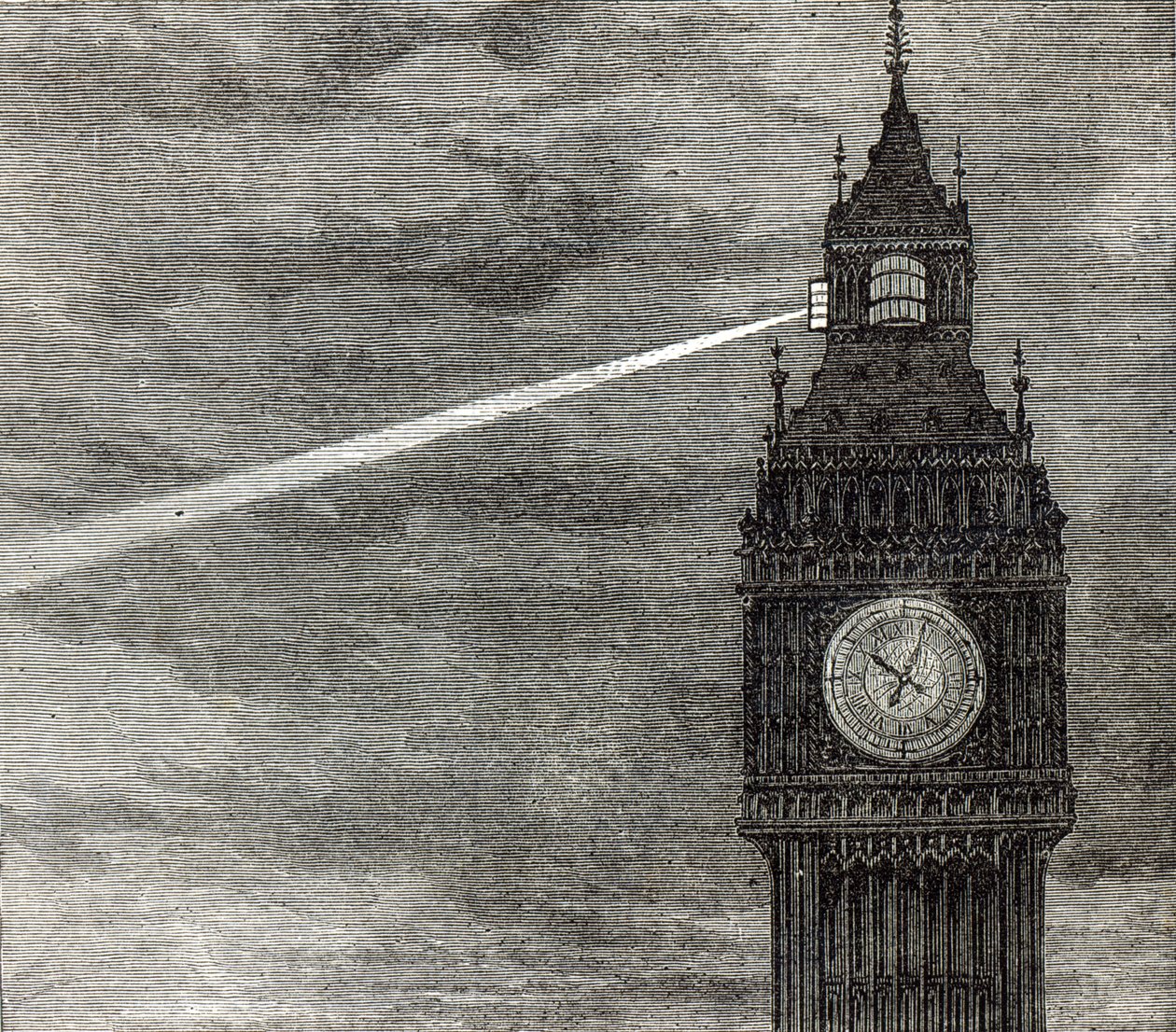 Luz en la Torre del Reloj, Casas del Parlamento de The Illustrated London News, 16 de agosto de 1873 de English School