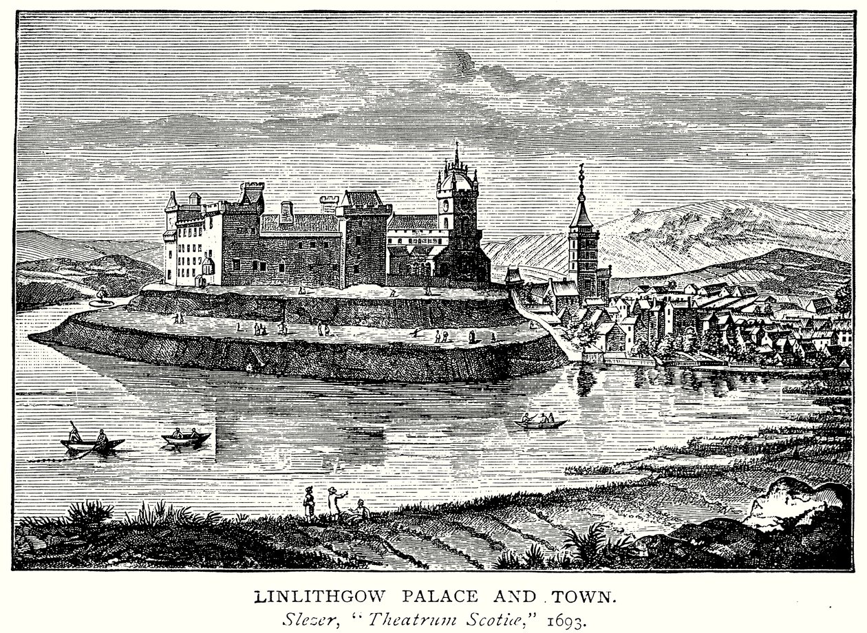 Palacio y ciudad de Linlithgow (grabado) de English School
