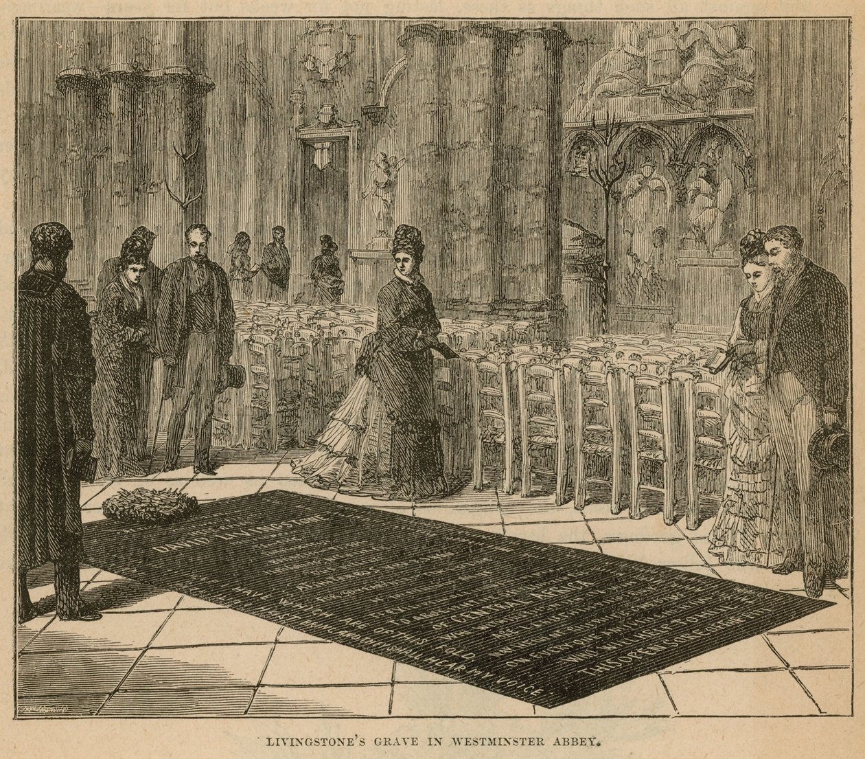 La tumba de Livingstone en la Abadía de Westminster (grabado) de English School