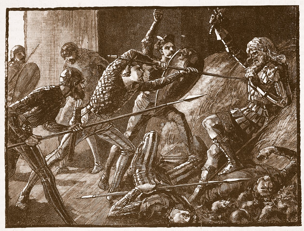 La última lucha de Llewelyn, ilustración de Cassells Illustrated History of England de English School