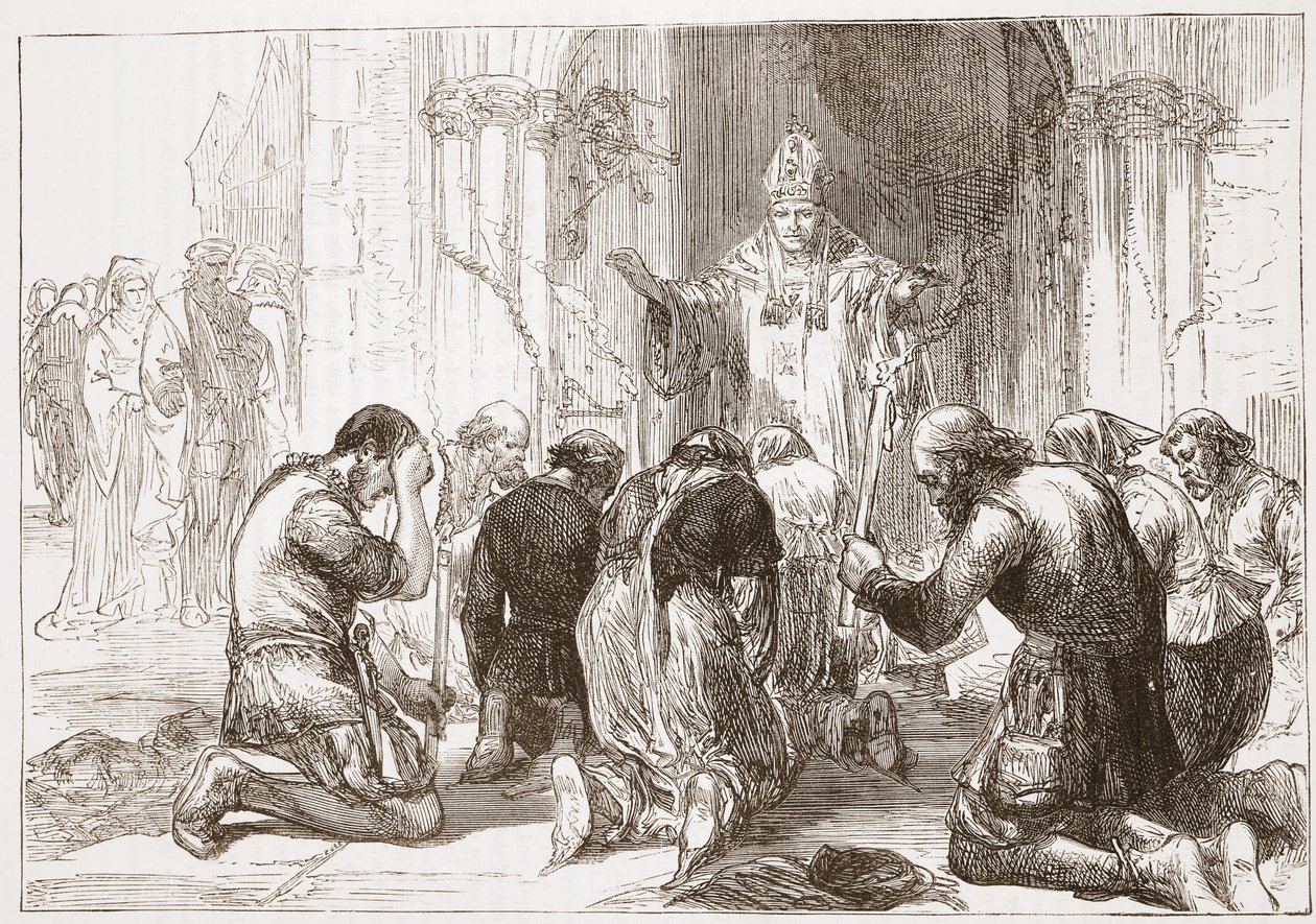 Lollards abjurando de su fe, ilustración de La Historia del Protestantismo de James Aitken Wylie, pub. 1878 de English School