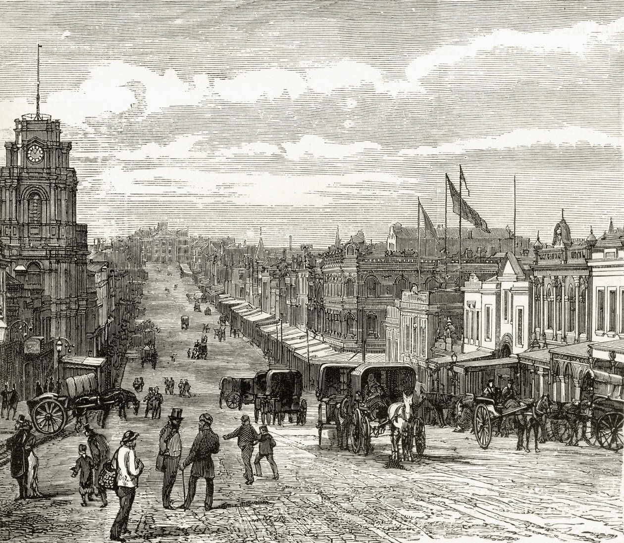 Mirando al este por la calle Bourke, Melbourne, c.1880, de 