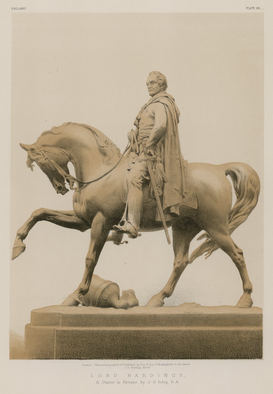 Lord Hardinge, estatua de bronce de J H Foley, R A (cromolito) de English School