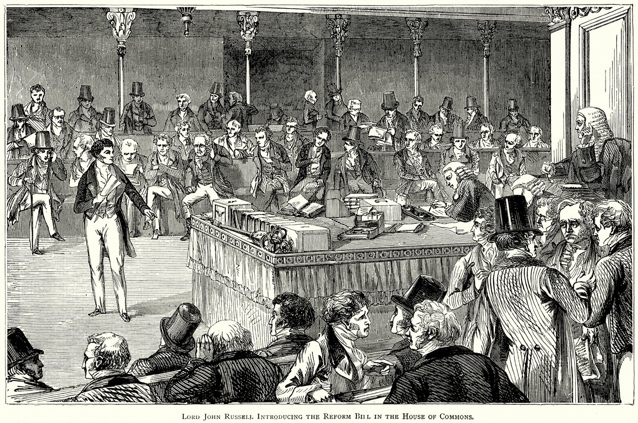 Lord John Russell presentando el Proyecto de Reforma en la Cámara de los Comunes (grabado) de English School